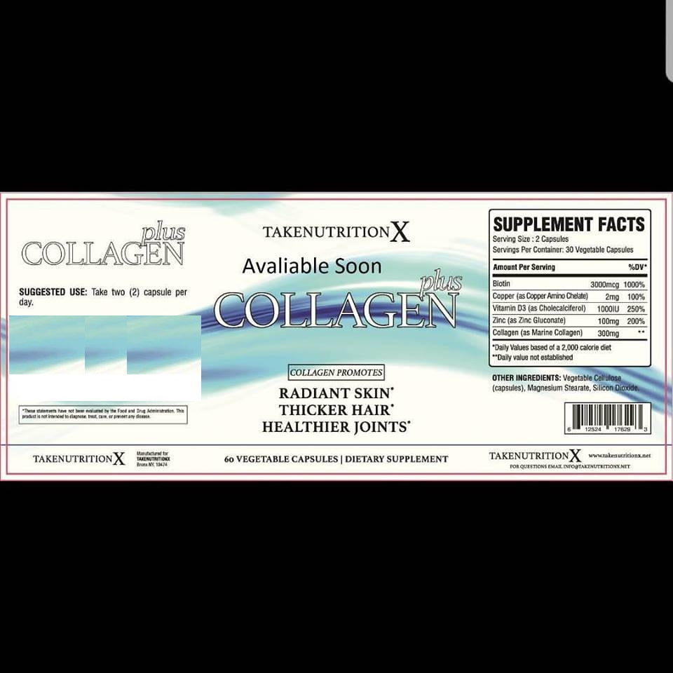 TakeNutritionX Collagen Radiant Skin,Thicker Hai, Healthier joints Supports Hair, Skin, Nails, Tendons and Bones, 60 Vegetable Capsules