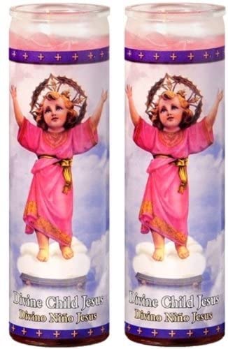 Set of 2 Divine Child Jesus Prayer Candles 2 Veladoras De El Divino Nino Jesus