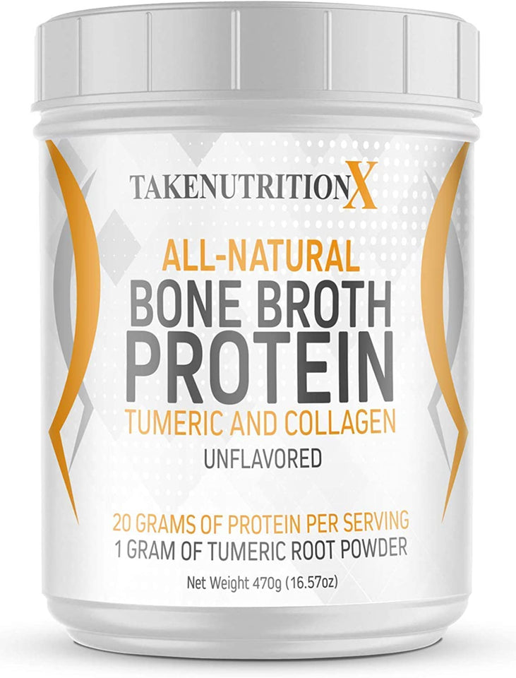 TakenutritionX All- Natural Bone Broth Protein Powder – with Turmeric and Easy to Mix Grass Fed Collagen – Keto and Paleo Friendly Collagen Peptides – Non-GMO and Gluten Free – 20 Servings