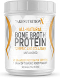TakenutritionX All- Natural Bone Broth Protein Powder – with Turmeric and Easy to Mix Grass Fed Collagen – Keto and Paleo Friendly Collagen Peptides – Non-GMO and Gluten Free – 20 Servings
