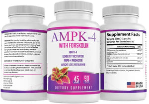AMPK-4 Activator Boost Energy Promote Longevity Diet Weight Loss Slimmer Skinny Fatburner Berberine Forskolin Support Metabolism 90 cap/45 Serv