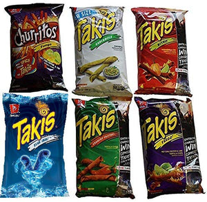 Barcel Takis Tortilla Chips 9.9 oz Sampler (Feugo,Nitro,Churritos,Blue Heat,Fajitas,Guacamole)