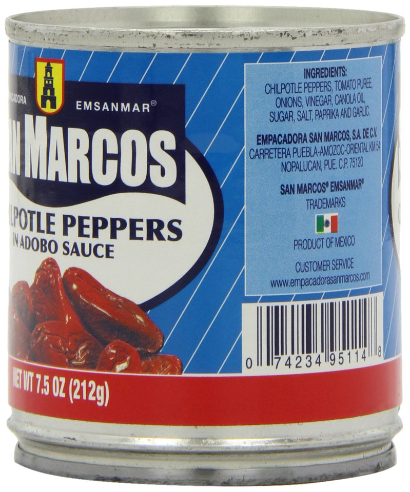 San Marcos Chilpotle Peppers in Adobo Sauce, 7.5 Oz., (Pack of 4 Cans)