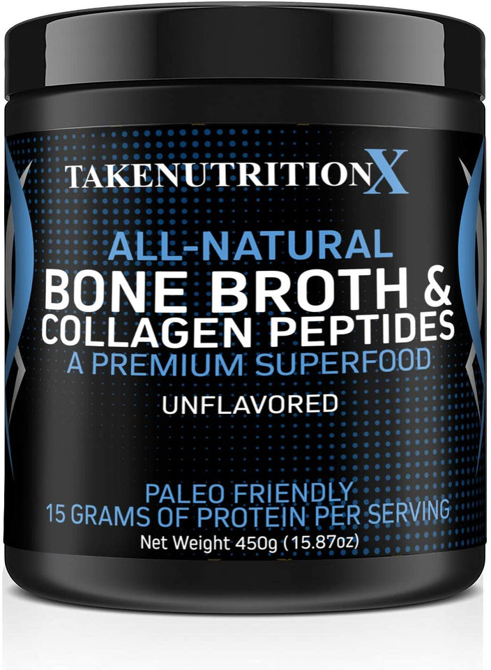 TakeNutritionX All-Natural Bone Broth and Collagen Peptides – Unflavored and Easy to Mix Grass Fed Collagen – Keto and Paleo Friendly Collagen Peptides – Non-GMO and Gluten Free – 30 Servings