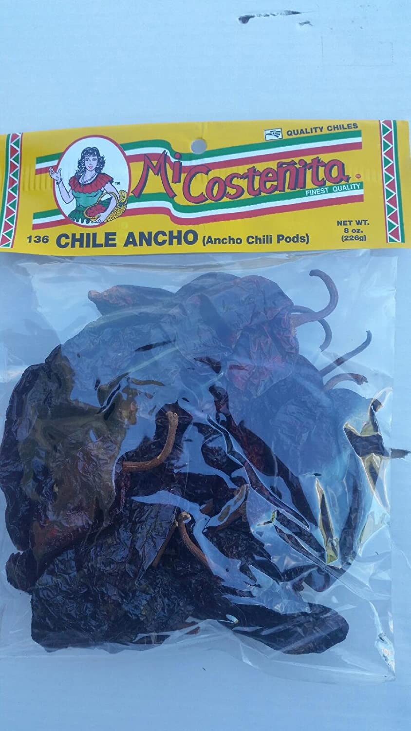 Chile Ancho - 8 Oz. - Ancho Chili Peppers - Dried Poblano Pepper - Mild to Medium Heat - Sweet & Smoky Flavor