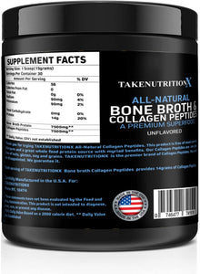 TakeNutritionX All-Natural Bone Broth and Collagen Peptides – Unflavored and Easy to Mix Grass Fed Collagen – Keto and Paleo Friendly Collagen Peptides – Non-GMO and Gluten Free – 30 Servings
