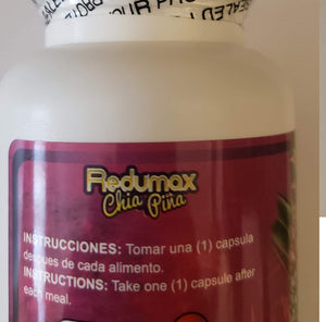 Redumax with Chia Seed Pineapple Flax Seed Adelgazante Weight Loss More Energy Omega 3, 6 Fiber Detox Cactus Fennel Seeds Alfalfa Aloe Vera Citrus aurantium 60 Capsules