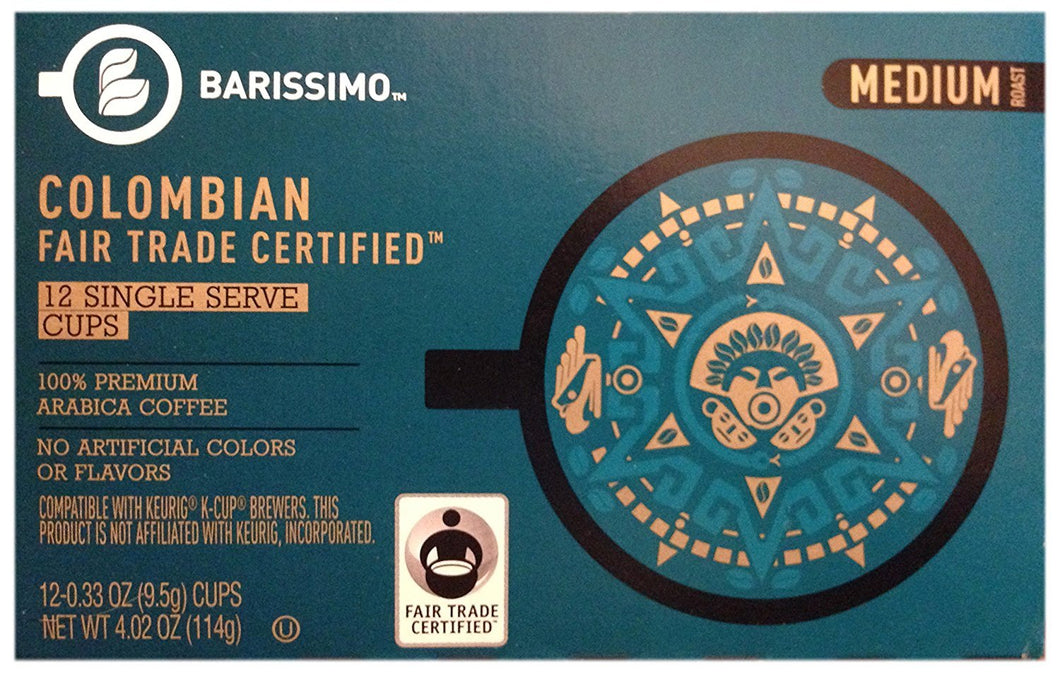 Barissimo Keurig Coffee Cups - Colombian Fair Trade Certified Medium Roast - 12 Single Serve Cups