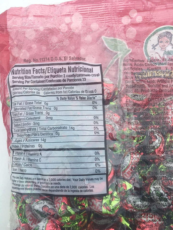 Chilclin Cherry Mints Tutti-Frutti Bubble Gum Filled Cherry Hard Candy From El Salvador Menta Relleno De Chicle Sabor Cereza- 17,64oz/ bag 100pcs