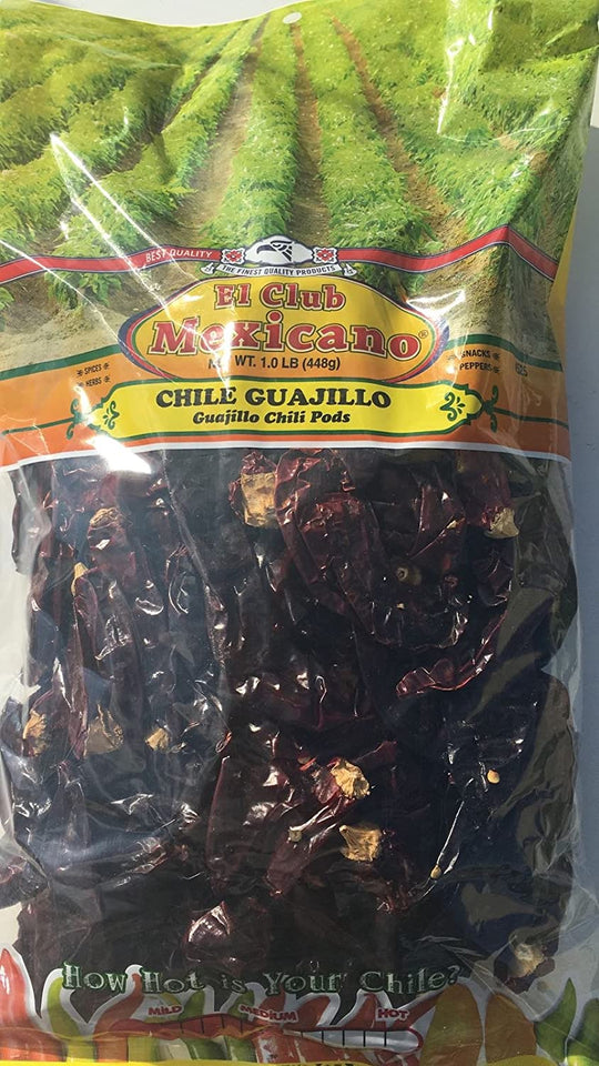 Chile Guajillo 1 pound - Mexican Guajillo Peppers - 1 Lb Dried Whole Chili Pods - Mild to Medium Heat - Sweet Spicy Tangy Fruity Pleasant Flavor El Club Mexicano