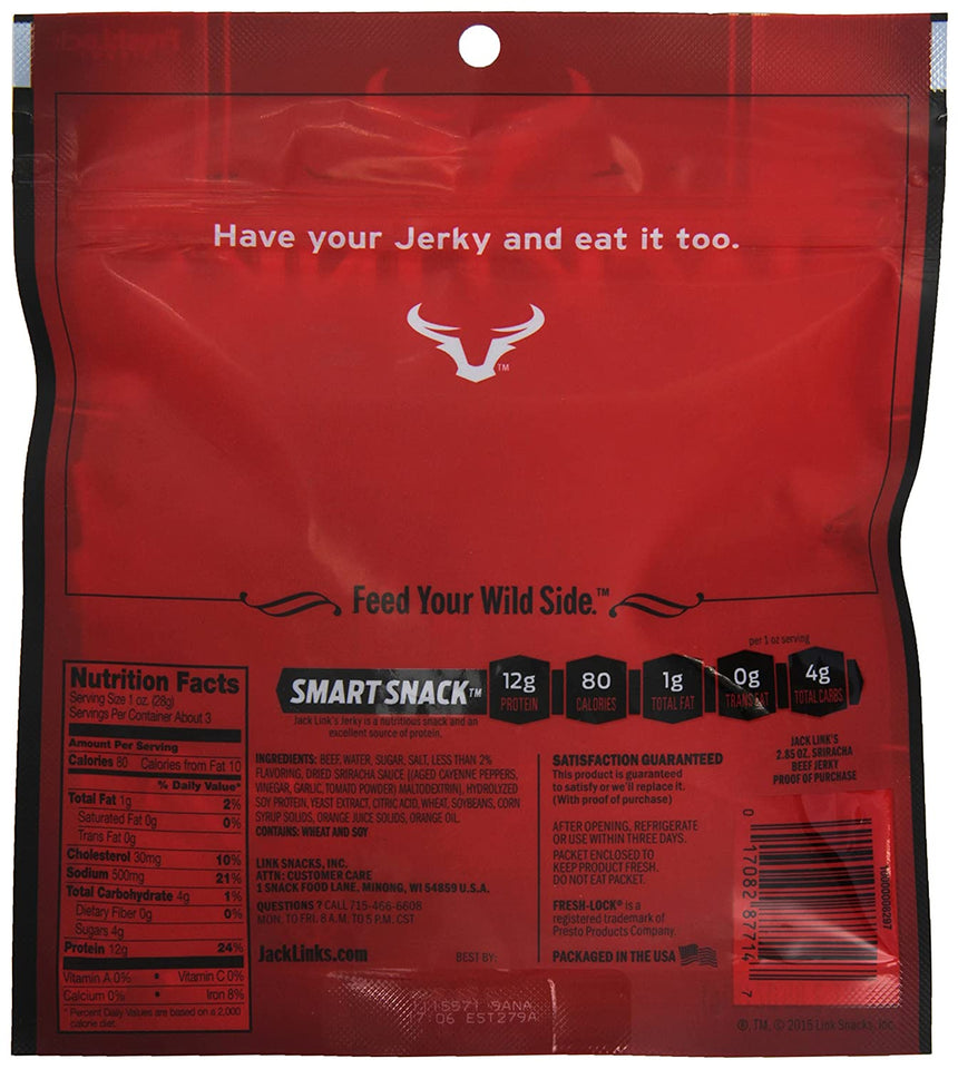 Jack Links Beef Jerky, Sriracha, 2.85 Ounce (Pack of 2)