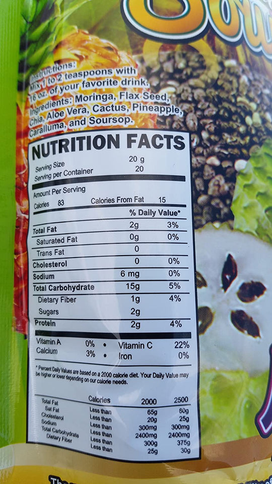 Natural Moringa Oleifera Premium Superfood Weight Loss Linaza Guanabana Flax Seed chia Aloe Vera,Cactus Pineapple caralluma Soursop 14 oz