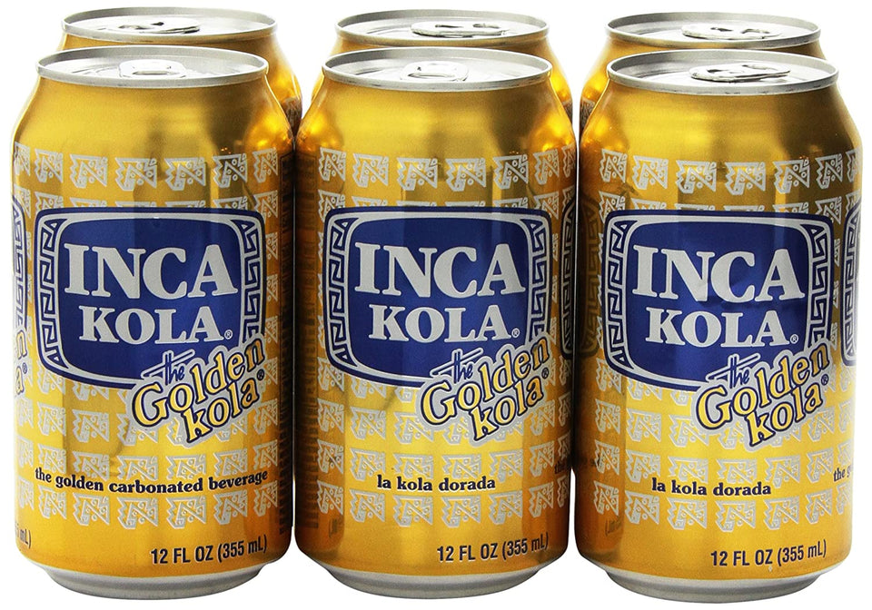 Inca Kola Golden Carbonated Beverage Soda - la kola dorada - 12 oz cans - 6pk