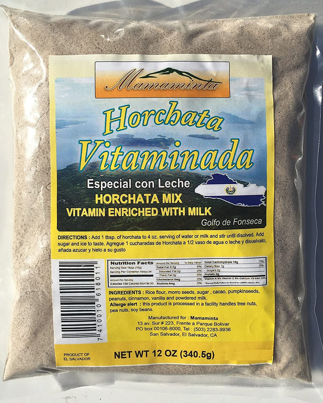 Horchata Vitaminada Especial Con Leche Horchata Mix Vitamin Enriched With Milk Product Of El Salvador 12oz