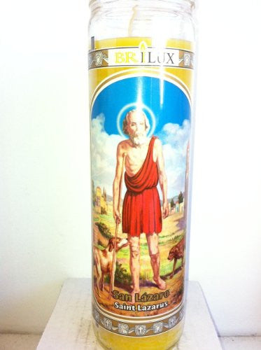 Saint Lazarus (San Lazaro) 7 Day Unscented Yellow Candle in Glass