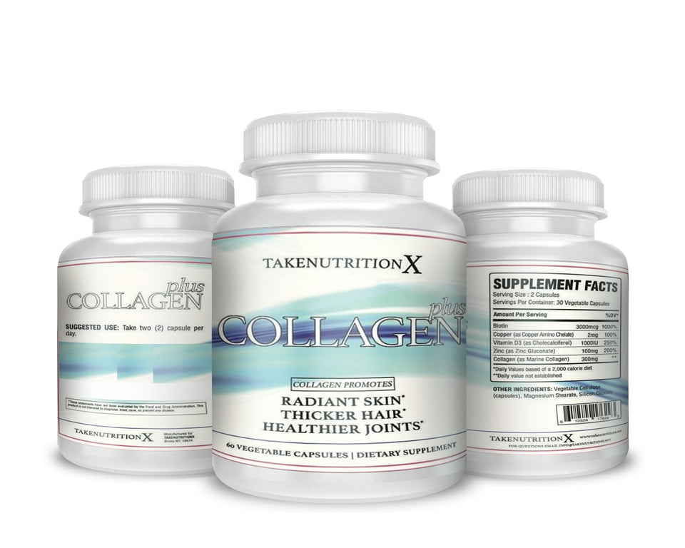 TakeNutritionX Collagen Radiant Skin,Thicker Hai, Healthier joints Supports Hair, Skin, Nails, Tendons and Bones, 60 Vegetable Capsules